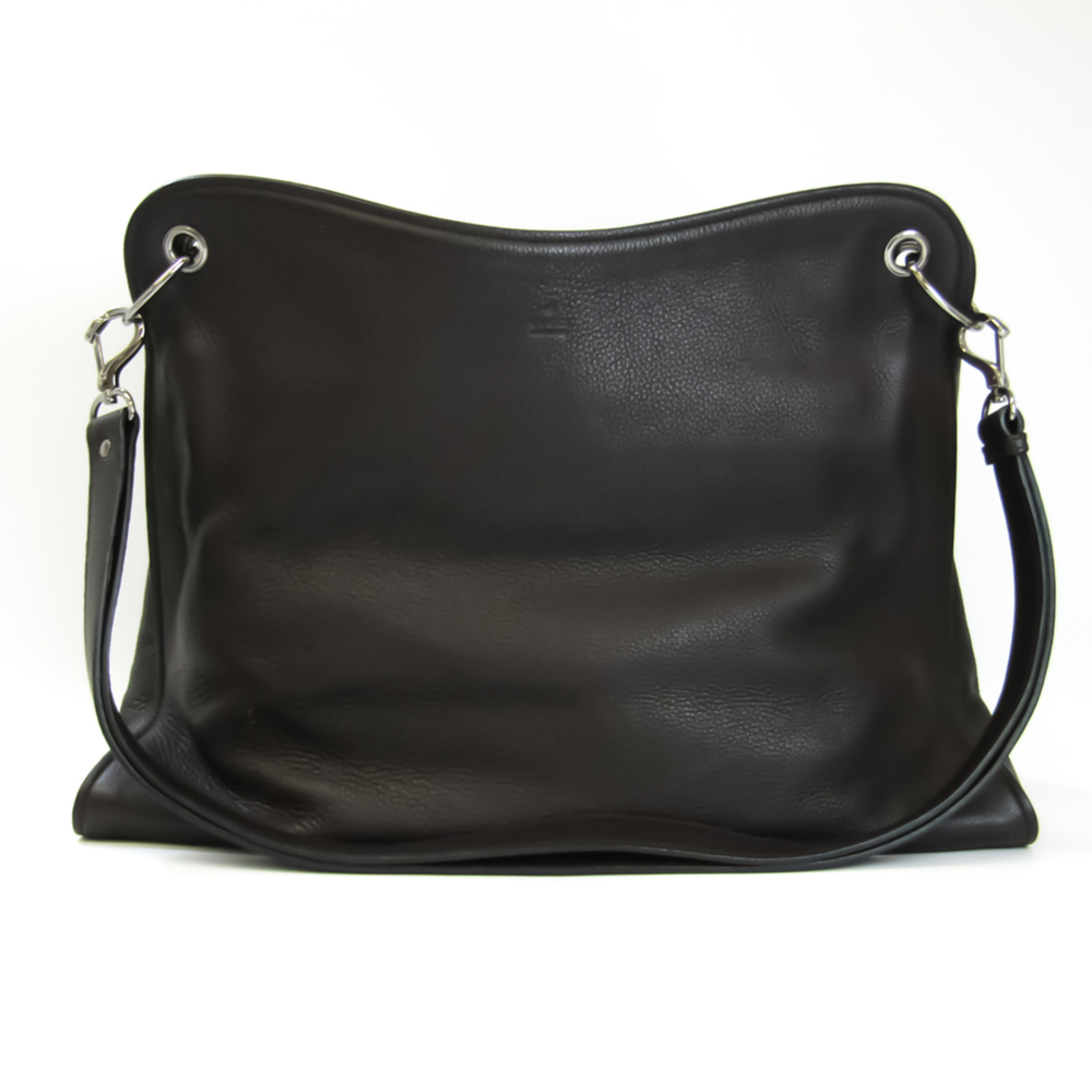 Used Like New Gucci 108853 Unisex Leather Shoulder Travel Bag Dark Brown